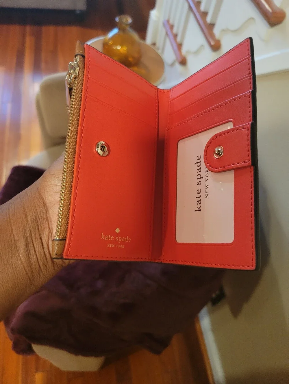 Kate Spade Leather Tassel Bow Zip Wallet in Tan